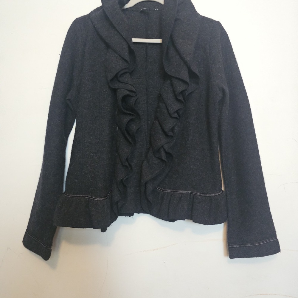 Magaschoni Womens‎ Black Ruffled Wool Jacket Blazer No Size
